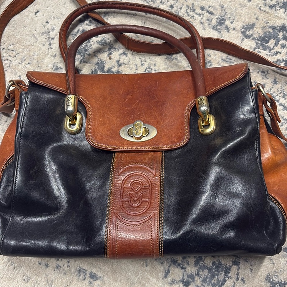 Marino Orlandi Black and Brown Shoulder Bag